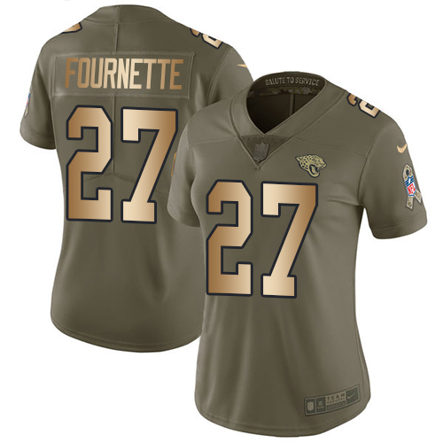 Nike Jaguars #27 Leonard Fournette Olive/Gold Women's Stitched NFL Limited Salute to Service Jersey - Click Image to Close